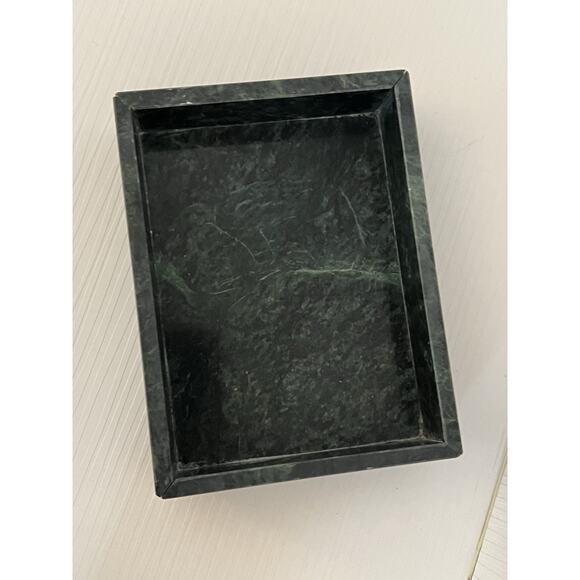 Vintage Green Marble Stone Footed Jewelry Trinket Vanity Box Lidded Brass - Picture 4 of 10